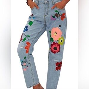 MISSLOOK Women's Straight Leg Jeans with Colorful Floral Design Size 5X